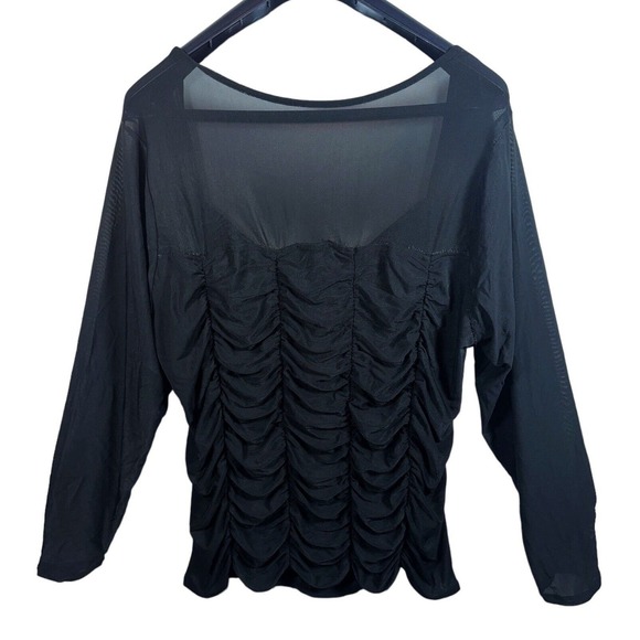 Torrid Stretch Mesh Shirred Bodice Crop Top Black Plus Size 4 4X 26 Black L/S - Picture 2 of 5